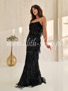 Madeline -czarna sukienka maxi z frędzlami 