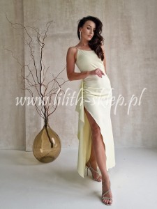 Bruna- żółta maxi asymetryczna z falbanką i rozcięciem na nodze
