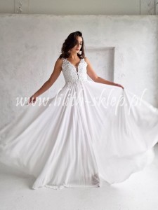 Aurora - biała, zwiewna sukienka z koronkową górą 
