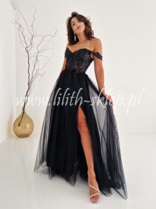 Cameron -czarna sukienka tiulowa z gorsetową górą