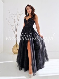 Jerefen -czarna sukienka gorsetowa z rozcięciem na nodze