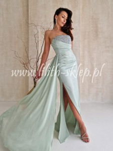 Palazzo- pisatcjowa sukienka satynowa z ozdobnym gorsetem