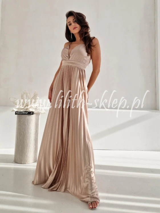 plisowana sukienka maxi z odkrytymi plecami