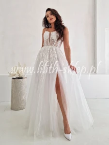 Camelia- biała sukienka tiulowa z efektowną górą 