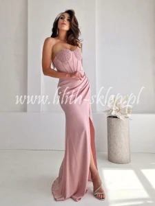 Sunira- różowa sukienka maxi z ozdobnym gorsetem