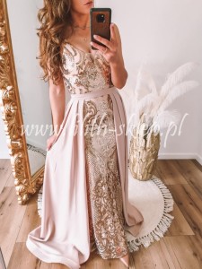 Złota sukienka maxi z dopinaną spódnicą 