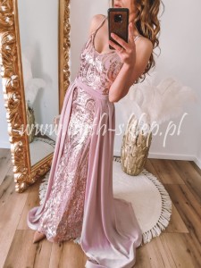 Różowa sukienka maxi z dopinaną spódnicą