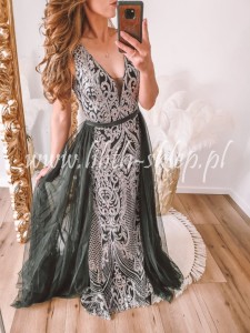 Sukienka maxi o kroju syrenki z trenem, czarna