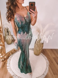Leandra -zielona syrenka  z cekinami na cienkich ramiączkach 