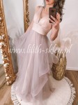 Perla -beżowo-liliowa sukienka maxi z asymetrycznym dołem