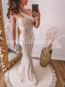 Julia -cekinowa syrenka na jedno ramię, beżowa