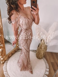 Indali- złota sukienka cekinowa z frędzlami na ramionach