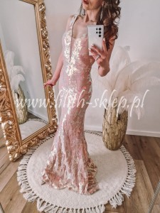 Pilar -różowa syrenka na szerokich ramiączkach zdobiona cekinami 