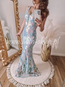 Pilar -niebieska syrenka na szerokich ramiączkach zdobiona cekinami