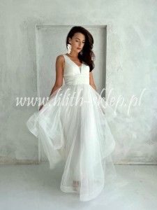 Perla -biała sukienka maxi z asymetrycznym dołem