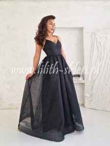 Cordelia -czarna sukienka tiulowa na cienkich ramiączkach 