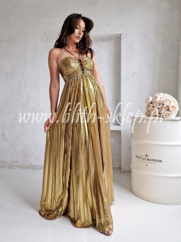 zlota-sukienka-maxi-plisowana